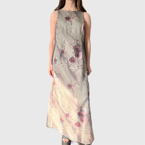 Vintage 90s Green Dress, 1990s Floral Maxi Dress - Picture 4 of 10